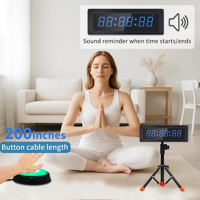 Gym Timer Clock with Remote Control & Push Button,7 RGB Color, Programmable Interval Timer, Countdown/Up Stopwatch,Wall Clock for Home Gym Garage,Portable Training Accessories(Plug-in+Stand)