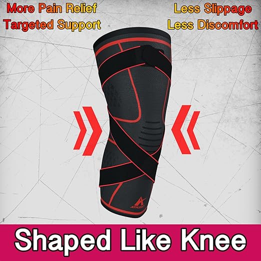 ATHLEDICT Knee Brace Compression Sleeve with Strap for Best Support & Pain Relief for Meniscus Tear, Arthritis, Running, Basketball, MCL, Jogging & Surgery Recovery for Men & Women (XXL)