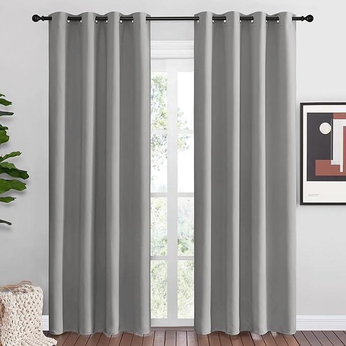 NICETOWN Silver Grey Room Darkening Curtain Panels 86" Long for RV, Play Room, Studio, Heat Block Out and Keep Warm Drapes Window Treatment Drapes for Doorway Entryway Patio (55" Width, 2 Panels)