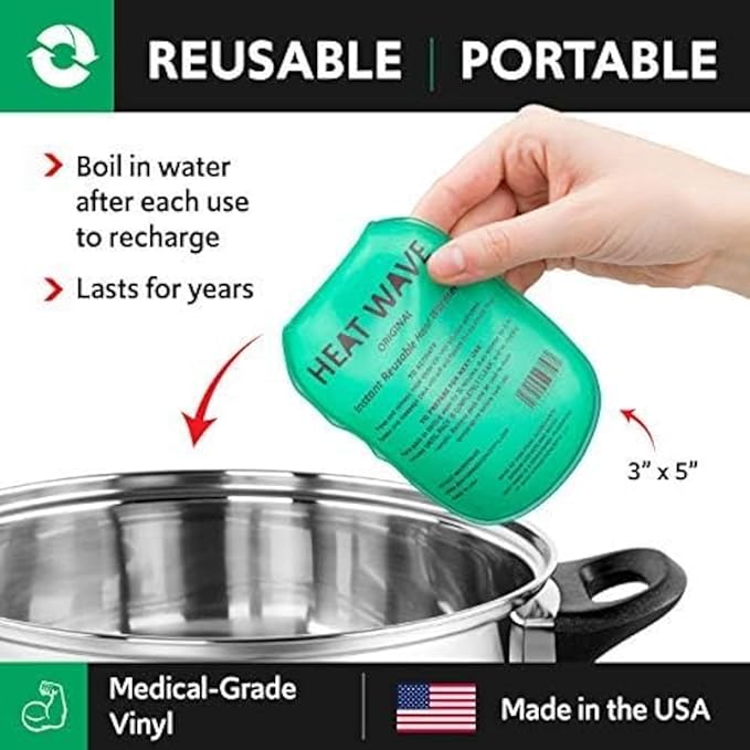 Heat Wave Instant Reusable Heat Packs Small 2-Pack Clear: Instant Reusable Hand Warmers for Camping, Hiking, and Pain Relief (3” x 5”), Click Heat Safe, Non-Toxic and Made in USA