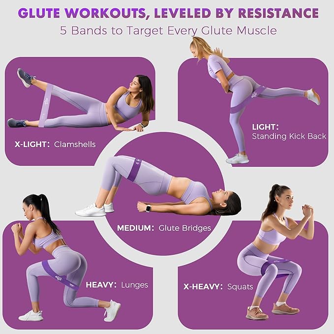 WSAKOUE Fabric Resistance Bands for Working Out – 5 Booty Bands for Women & Men, Exercise Workout Bands for Legs, HIPS & Glutes – Ideal for Home Fitness, Yoga, Pilates & Rehab