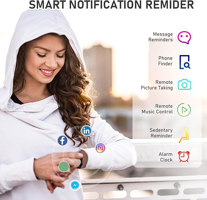 Fitness Tracker with 24/7Heart Rate, Blood Pressure, Sleep Tracking, Calorie, Activity Tracker with 1.1" AMOLED Color Screen, Waterproof Step Tracker for Android iPhones Women Men