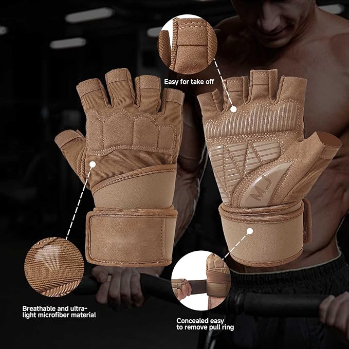 Mens Workout Gloves for Weight Lifting - Exercise Gloves for Men Women With Wrist Wrap Support, Palm Protection and Grips - Sport Daily Use
