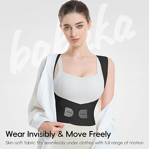babaka Posture Corrector for Women, Invisible Lightweight Adjustable Back Brace for Upper and Lower Back Pain Relief, Hunchback, Hump, Scoliosis, Thoracic, Spine Corrector Under Clothes (Black, Small, Waist: 25''-30'')
