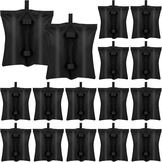 16 Pack 400 LBS Canopy Weight Bags for Canopy Tent Heavy Duty Leg Canopy Weight Sand Bags Black Canopy Support Frame Fixed Sandbag Windproof Sandbag for Patio Umbrella Base Sun Shelter