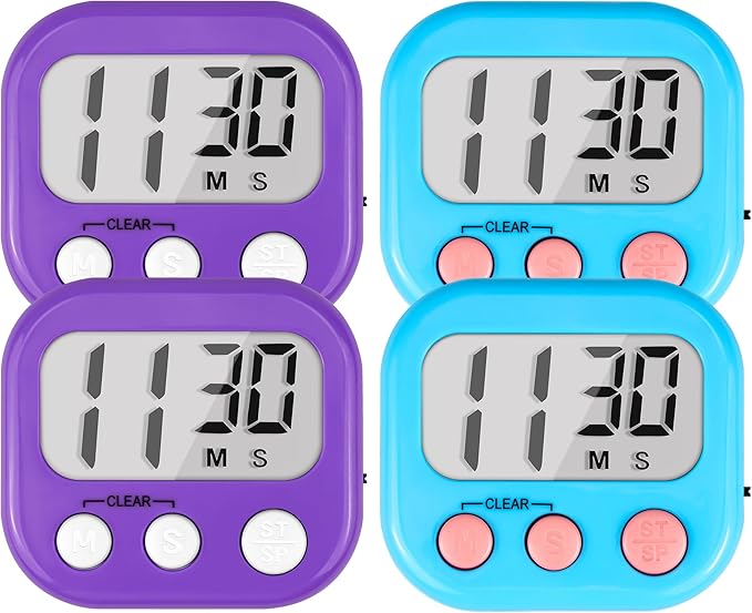 Timer for Kids Teachers Supplies Digital Kitchen Timers for Cooking Large Magnetic Classroom Timer 4Pack-Blue Purple