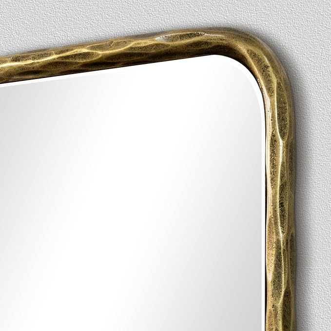 BEGINS Hand-Forged Steel Wall Mirror, 24x36 Inch Vintage Solid Steel Frame, Antique Rounded Rectangle Bathroom Mirror with Hidden Mounting Hooks, Horizontal or Vertical Hanging