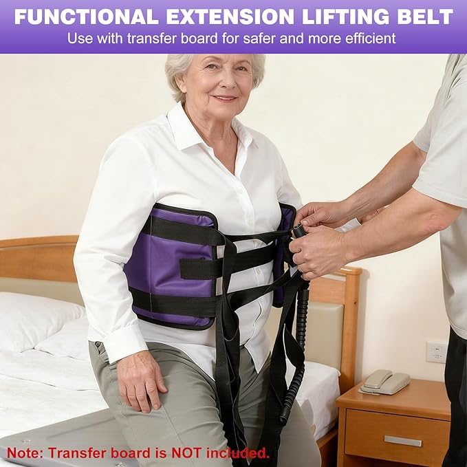 Rhino Valley Transfer Sling, Gait Belt with 10 Padded Handles, Non-Slip Nursing Transfer Belt, Safety Standing and Lifting Aid for Disabled, Elderly, Seniors, Injured, Purple+Black