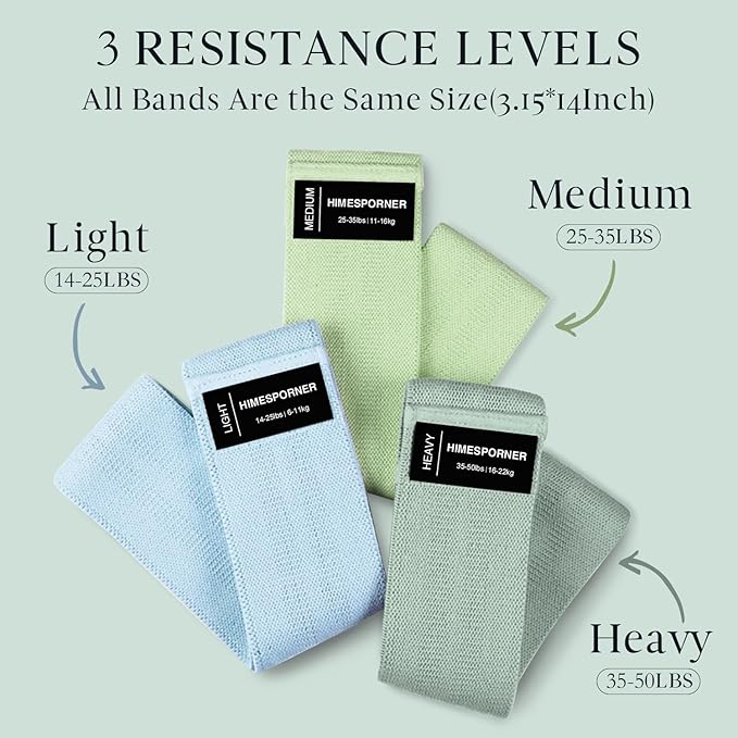 HIMESPORNER Wide Fabric Resistance Bands for Working Out, 3 Level Non-Slip Exercise Booty Bands for Women & Men Leg and Glutes with Hair Ties and Tape Measure - for Home Gym Workout, Yoga, Pilates