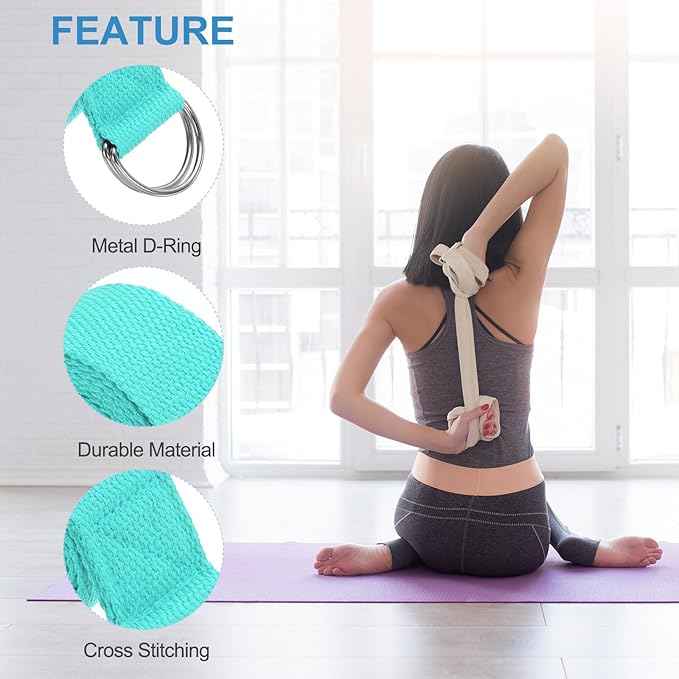 PATIKIL Yoga Strap for Stretching Cotton Yoga Belt with Adjustable Metal D-Ring Buckle Stretch Bands for Fitness Pilates