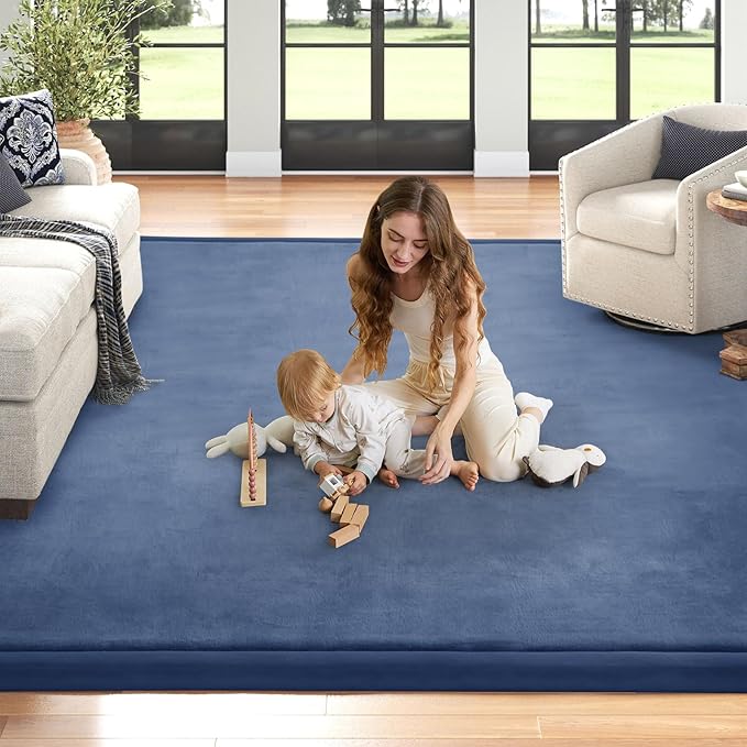 Baby Play Mat 1.2" Thick Memory Foam Nursery Rug Area Rug, 6’7” X 6’7” Yoga Mat Playmat Crawling Mat for Baby,Toddlers,Infants,Kids,Floor Mat Tatami Mat for Living Room with Non-Slip(Blue)