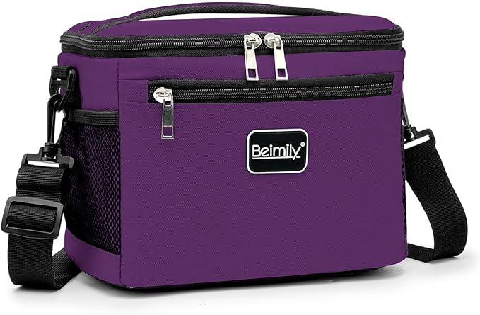 BEIMILY Lunch Box for Men/Women,Small Insulated Lunch Bag,Reusable LunchBox for work Picnic Beach,Leakproof Soft Cooler Tote Bag Organizer with Adjustable Shoulder Strap for Adults(Dark Purple)