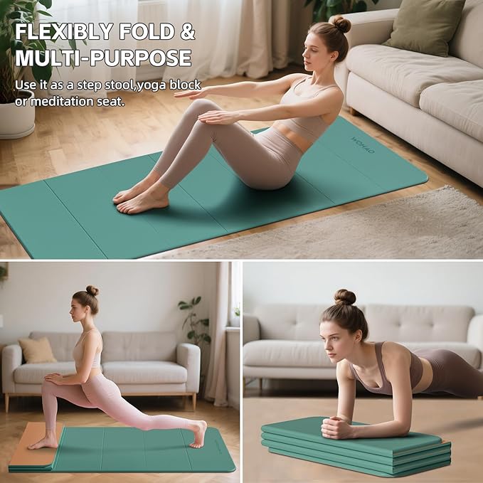 7-Fold Yoga Mat 70"x24" - 1/2 Inch Thick Folding Exercise Mat, Compact Non-Slip TPE Mat for Travel, Storage, Yoga & Home Gym, Lightweight & Portable