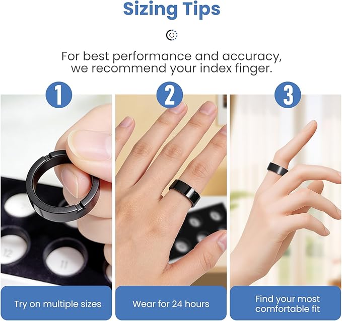 RQZ Smart Ring for Women Men, Fitness Tracker with Heart Rate Tracking, Sleep Tracking, Step Counter, Vibration Alert, 5ATM Waterproof, iOS Android Compatible, Silver Size 13