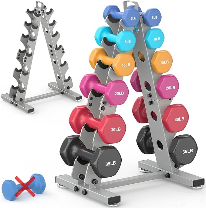TomCare 6-Tier|5-Tier|4-Tier Dumbbell Rack Stand Only, Weight Rack for Home Gym Storage Stand for Weights Metal A-Frame Strength Training Dumbbell Holder with Handle (Dumbells not Included)
