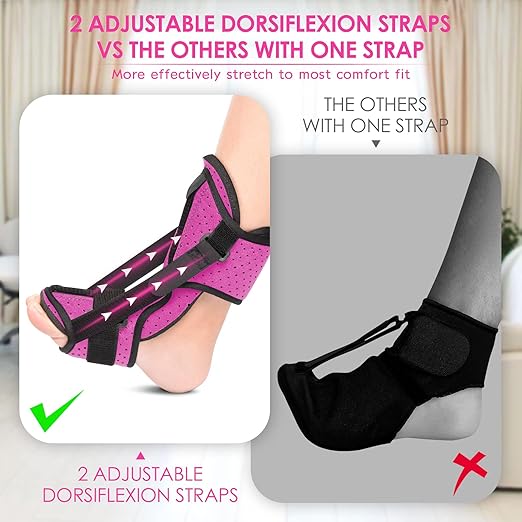 Plantar Fasciitis Night Splint: Upgraded Brace with Soft Memory Foam Pad | Ankle Brace for Plantar Fasciitis Relief Achilles Tendonitis Relief Foot Drop Heel Arch Pain Rose Red