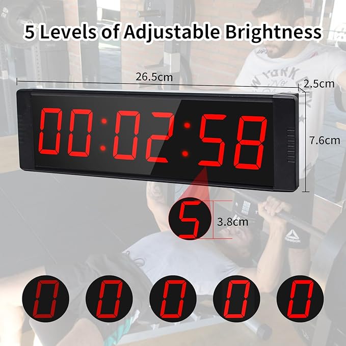 Gym Timer Portable Gym Clock with Start/Stop Button,Interval Timers Stopwatch Countdown Timer Remote Control, 12/24H Digital Wall Clock for Home Gym