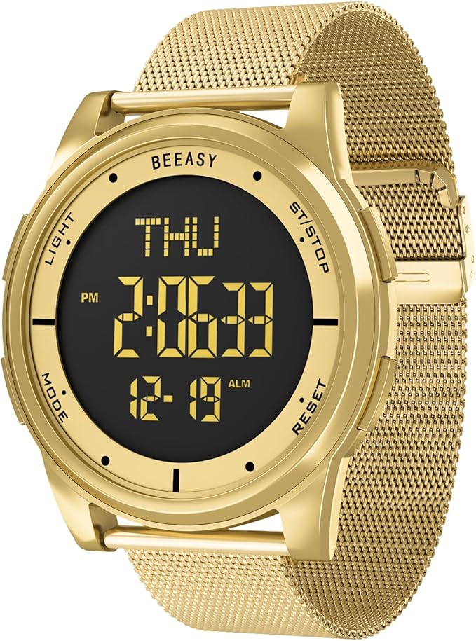 Beeasy Digital Watch for Men Women, 50M Waterproof, Ultra-Thin & Lightweight, 44mm Silicone Sports Watch with Alarm, Stopwatch, Countdown, Ideal for Gym, Running, School, Daily Wear