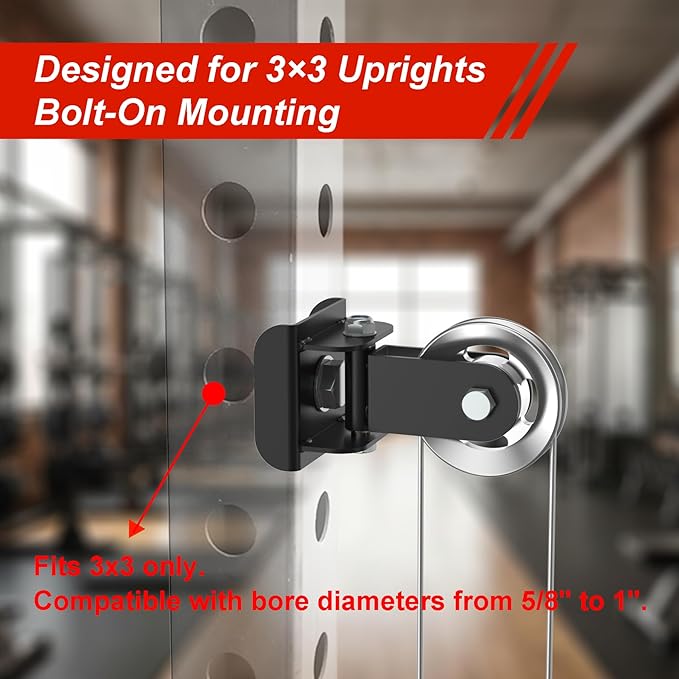 Aluminum Alloy Rotating Pulley Attachment for 3×3 Power Racks, Heavy-Duty Cable Pulley with 180° Pivot, Smooth CNC Machined Wheel, Bolt-On Cable Station Upgrade for Home Gym Training