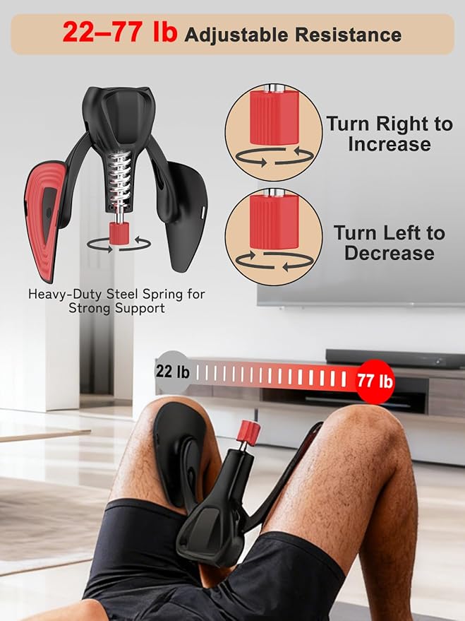 Pelvic Floor Exercise Devices 77 lb Adjustable Kegel Inner Thigh Exerciser and Hip Trainer Workout Equipment for Home Postpartum Recovery Women Men, with Band
