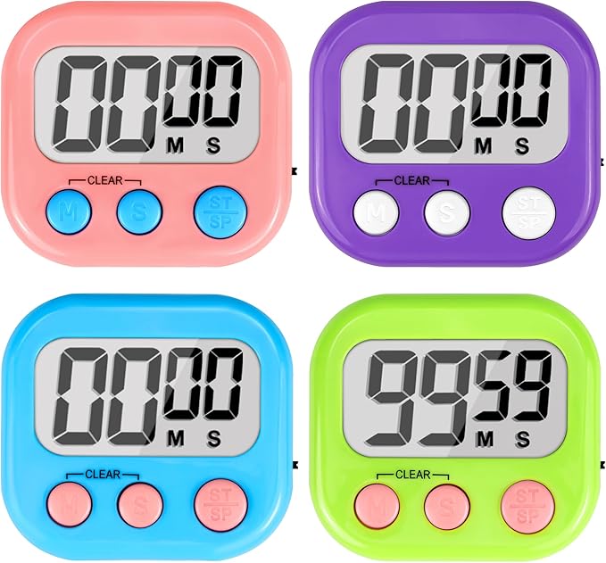 Digital Timer for Kids Teacher Supplies Classroom Timer for Study Learning Management Kitchen Work Exercise-4Pack Pink Blue Green Purple