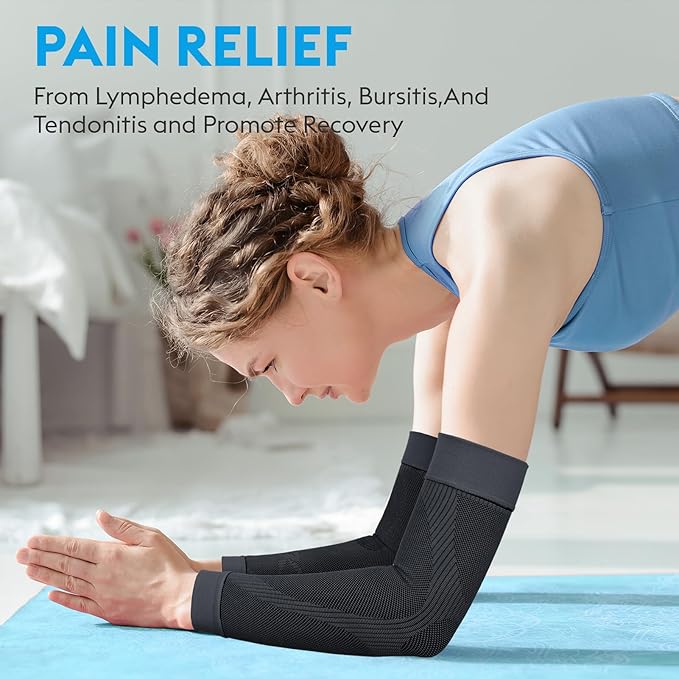 KEKING® Compression Arm Sleeves, Pair, Firm 20-30mmHg Graduated Compression Full Arm Support for Recovery, Pain Relief, Tendonitis, Golfers & Tennis Elbow Brace, Workouts Sports - Latex Free Grey L
