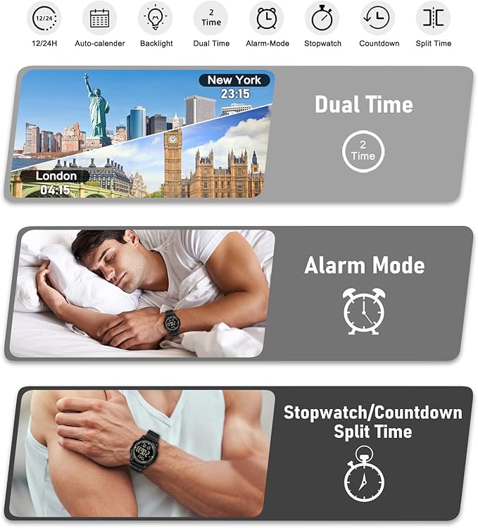 Beeasy Digital Watch for Men Women, 50M Waterproof, Ultra-Thin & Lightweight, 44mm Silicone Sports Watch with Alarm, Stopwatch, Countdown, Ideal for Gym, Running, School, Daily Wear