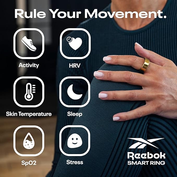 Reebok Smart Ring for Women or Men - Matte Black - Subscription Free - The Next Generation of Wearable Technology - Fitness and Sleep Tracker - Monitors Wellbeing and Recovery