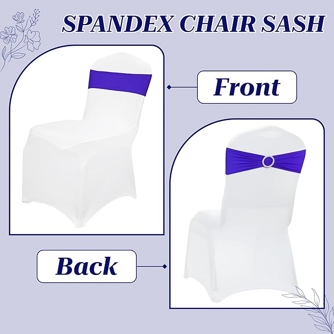 VDS - Royal Blue | Spandex Chair Sashes Bows | 50 PCS | Stretch Elastic Banquet Universal Folding Chair Band Tie with Silver Buckle Slider for Wedding Party Conference Celebration Event Decoration