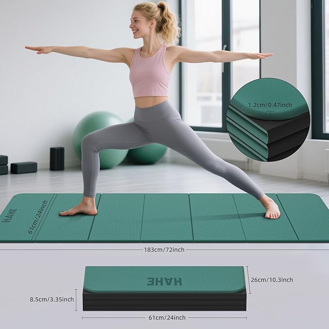 HAHE 7-Fold Design Extra Thick Yoga Mat 72"L x 24"W x 0.47",TPE Fitness Exercise Mats, Non-Slip Foldable Yoga Mat, High Density, Portable for Men & Women, Yoga, Pilates, Home Gym
