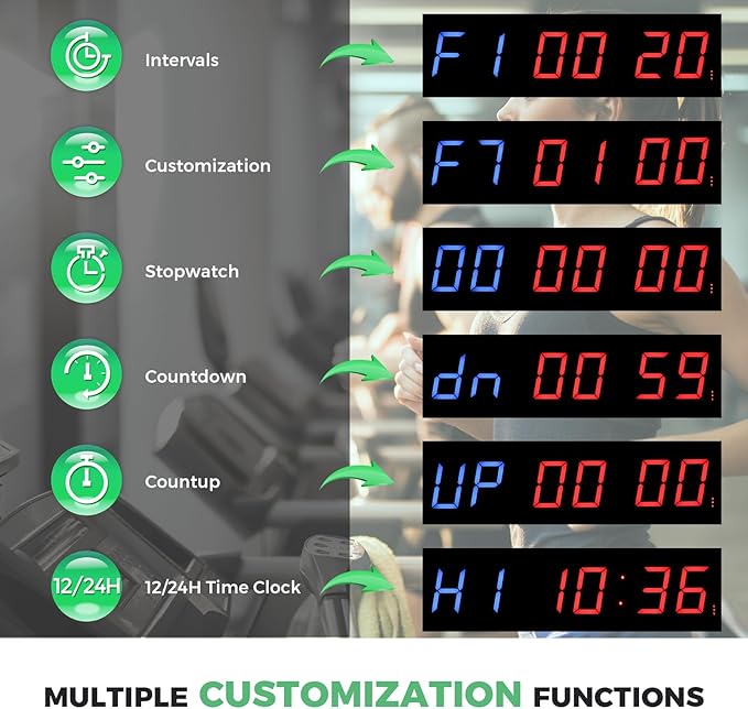 15'' Bluetooth Gym Timer Clock for Home Gym Digital Display Gym Clock Stopwatch Interval Workout Timer Adjustable Buzzer Volume with Remote and APP Control for Sport Boxing Fitness Kitchen