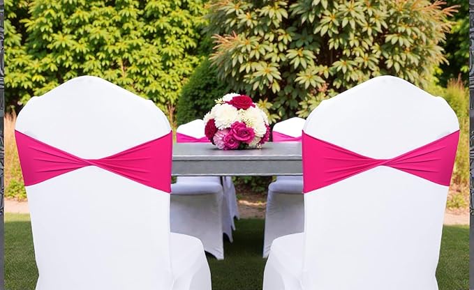 VDS Pack of 125 PCS | Magenta | Spandex Chair Sashes Bows Without Buckle | Stretch Elastic Banquet Universal Folding Chair Band Tie with for Wedding Party Conference Celebration Event Decoration