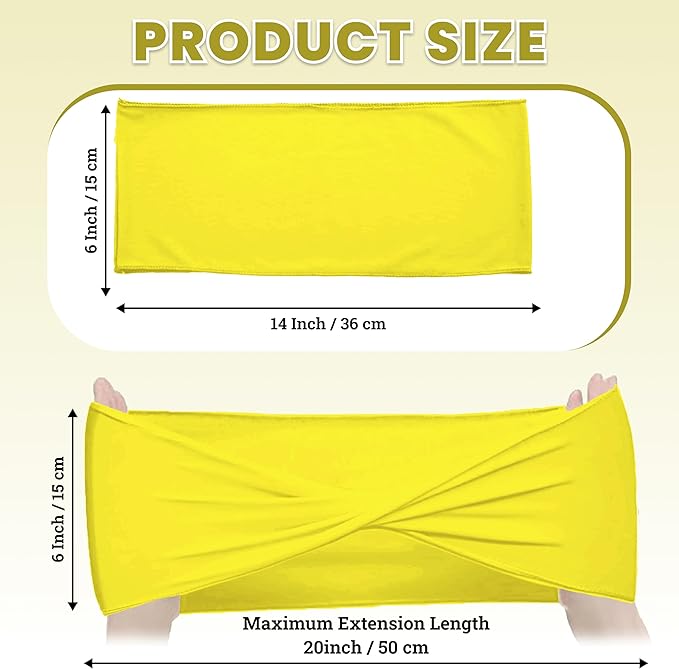 VDS Pack of 100 PCS | Yellow | Spandex Chair Sashes Bows Without Buckle | Stretch Elastic Banquet Universal Folding Chair Band Tie with for Wedding Party Conference Celebration Event Decoration
