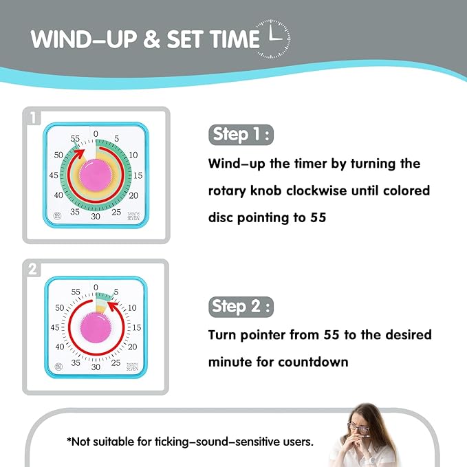 TWENTY5 SEVEN Countdown Timer 7.5 inch; 60 Minute 1 Hour Visual Timer – Classroom Teaching Tool Office Meeting, Mechanical Countdown Clock for Kids Exam Time Management Magnetic, Colorful