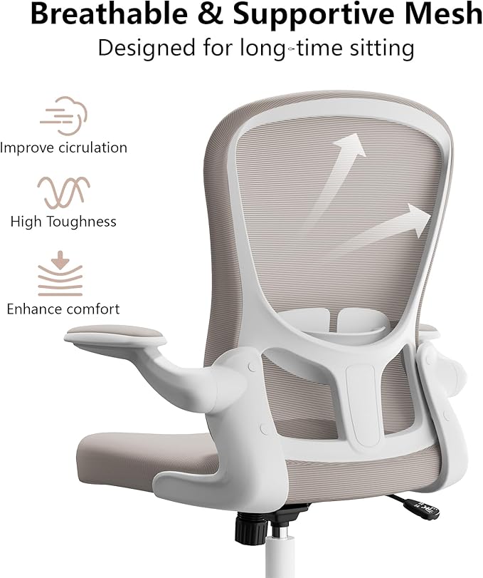 Ergonomic Office Chair, Comfort Swivel Home Office Task Chair, Breathable Mesh Desk Chair, Lumbar Support Computer Chair with Flip-up Arms and Adjustable Height