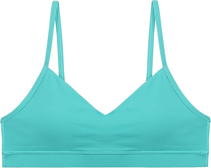 Oalka V Neck Sports Bra for Women Adjustable Padded Thin Straps Wireless Yoga Bras
