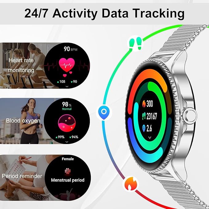 Smart Watch for Women, 1.32'' AMOLED Ultra-Clear Screen with Bluetooth Calls(Answer/Make) Activity Tracking/Heart Rate&Sleep Monitor, 120+ Sport Modes, IP68 Waterproof Fitness Watch for Android/iPhone