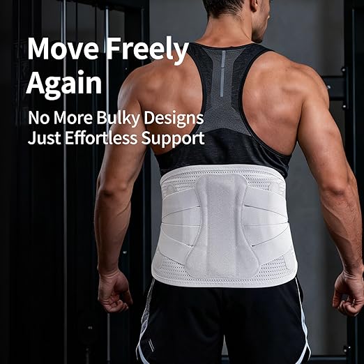 Lower Back Brace for Women Men, Adjustable Lumbar Support with 3D Pad, Breathable Ergonomic Support Belt with Metal Stays for Work, Lifting, Drive, Grey,Size M,Waist 31"-38"
