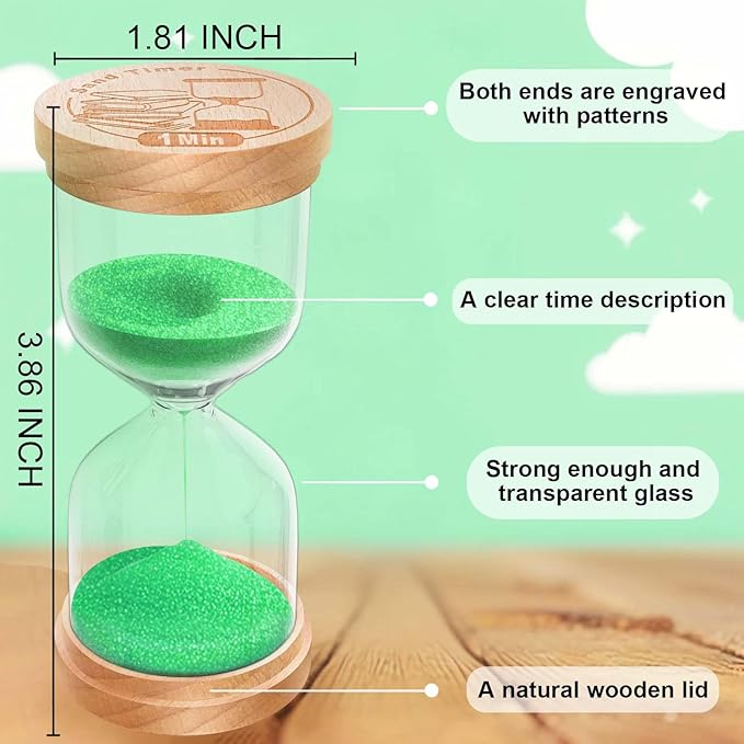 10 Minute Sand Timer, Wooden Hourglass Sand Clock, Small Wood 10 Min Hour Glass, Sandglass for Brushing Teeth, Reloj De Arena, Classroom, Game, Kitchen, Home, Office