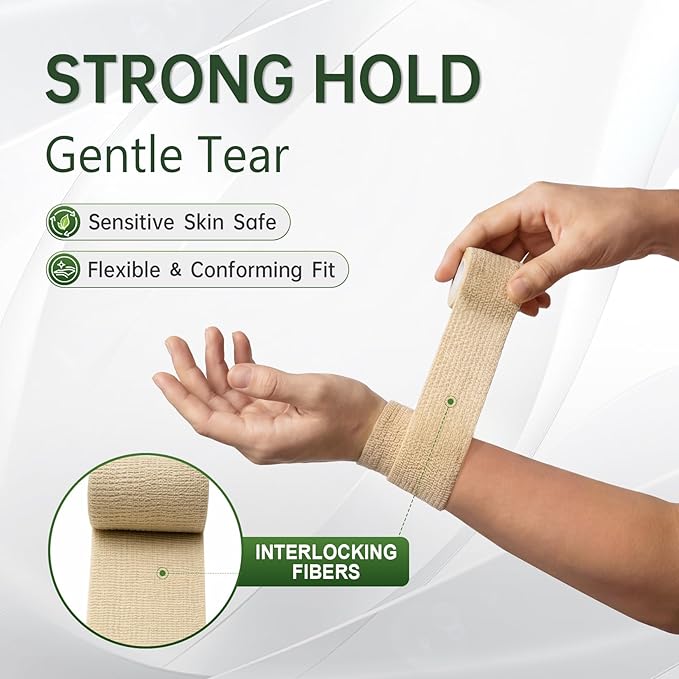 40 Pack Self-Adherent Cohesive Wrap Bandages, Skin Color 2 Inch Strong Compression Wrap and Elastic Bandage for Ankle Support, Includes Stretch Athletic, Finger, Knee, First Aid Tape
