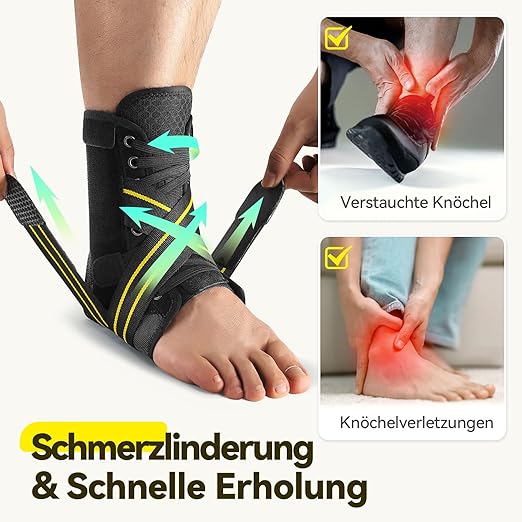 AGPTEK Ankle Brace for Women Men, Adjustable Lace-Up Ankle Support with Removable Splints for Sprained Ankle, Injury Recovery, Ankle Stabilizer Wrap for Basketball Volleyball Sports,Yellow, L