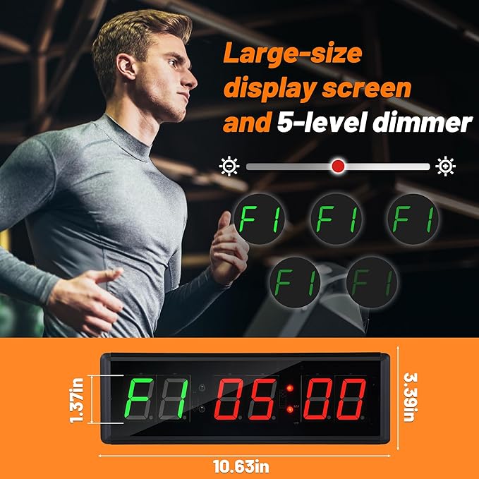 Upgraded Gym Timer Clock for Tabata/FBG/EMOM - Large Digital Interval Workout for Fitness Enthusiast, Count Down & Up | Stopwatch | Workout Clock for Home Gym/Yoga/Boxing/Garage Fitness Times