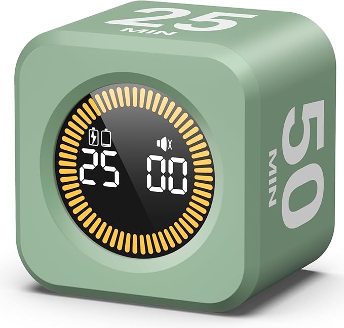 KADAMS Pomodoro Cube Timer Productivity Visual Timer - 5/10/25/50 Min Rotating Countdown (1, Green)