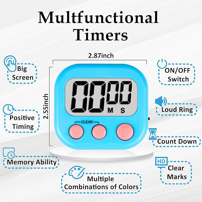 ZILLEEN Classroom Timers for Kids Classroom Magnetic Digital Kitchen Timers for Cooking Teachers Gym Game 6 Pcs Blue Green Pink Purple Yellow Orange