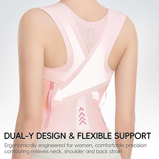 babaka Posture Corrector for Women, Invisible Lightweight Adjustable Back Brace for Upper and Lower Back Pain Relief, Hunchback, Hump, Scoliosis, Thoracic, Spine Corrector Under Clothes (Pink, Medium, Waist: 29''-35'')