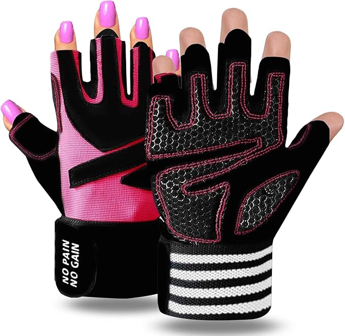 Weight Lifting Gloves for Women Gym Workout with Wrist Support,Padded Half Finger Gloves for Fitness Exercise