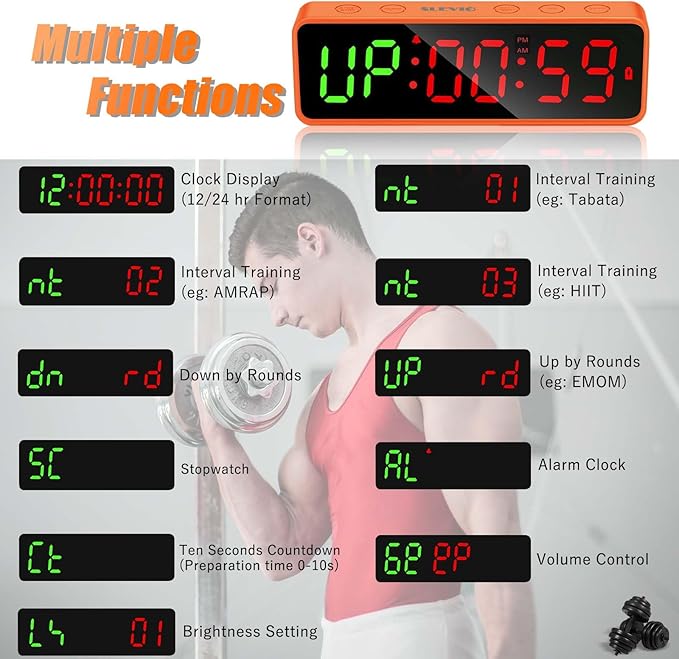 Small Gym Timer Clock Stopwatch Magnetic Workout Interval Timer, Large LED Digital Display, Home Accessories Countdown Clock for Home Gym Garage Schools (Matte Orange)