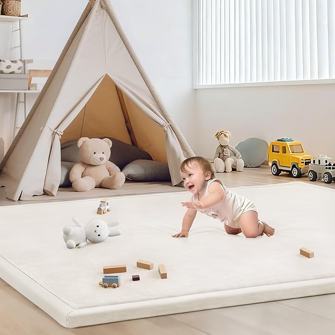 Baby Play Mat for Floor Nursery Rug Muscle Mat Area Rug Playroom Rug 59"x59" Playpen Mat Memory Foam 1.3" Thick Crawling Mat for Babies,Toddlers, Infants, Kids,Cream