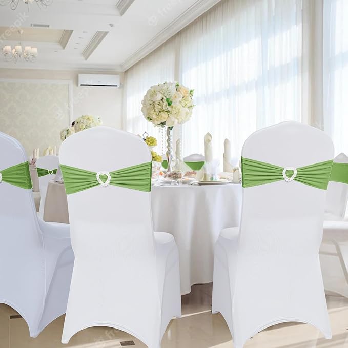 Howhic Pack of 120 Spandex Chair Sashes Bows Stretch Chair Cover Band with Buckle Slider Universal Elastic Chair Ties for Wedding Banquet Party Event Decoration (Sage Green)