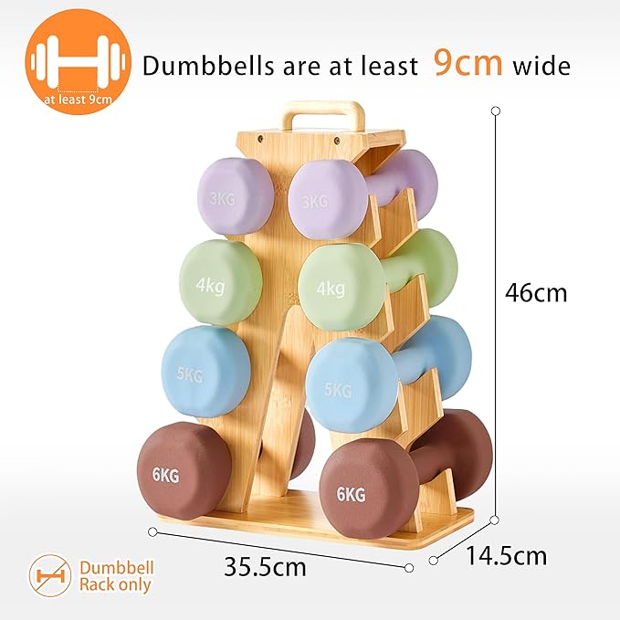 Wooden Dumbbell Rack for Home Gym Storage – Space-Saving A-Frame Stand for Organizing 8–15lb Weights, Protects Dumbbells from Scratches, Compact & Stylish Workout Storage (Rack Only)